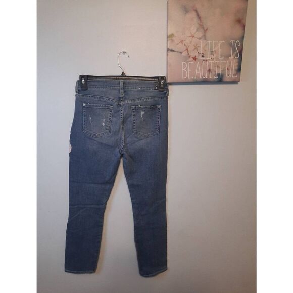 7 For All Mankind size 25 Distressed Embroidered Flowers Denim Jeans - Picture 3 of 5